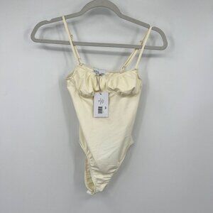 NWT Danielle Bernstein Ruched Cup Bodysuit Jersey Spandex Ivory